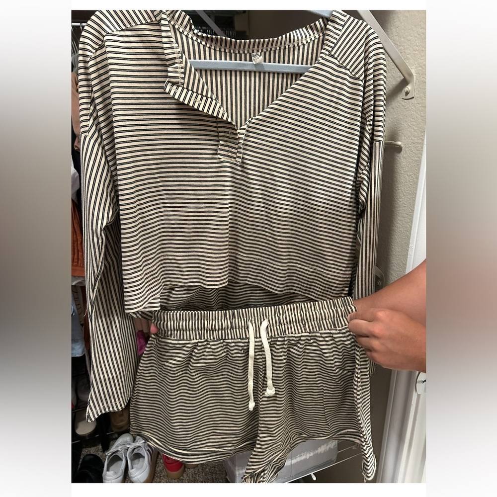 Free People Striped Pajama Set - Brown and Cream - Picture 2 of 3